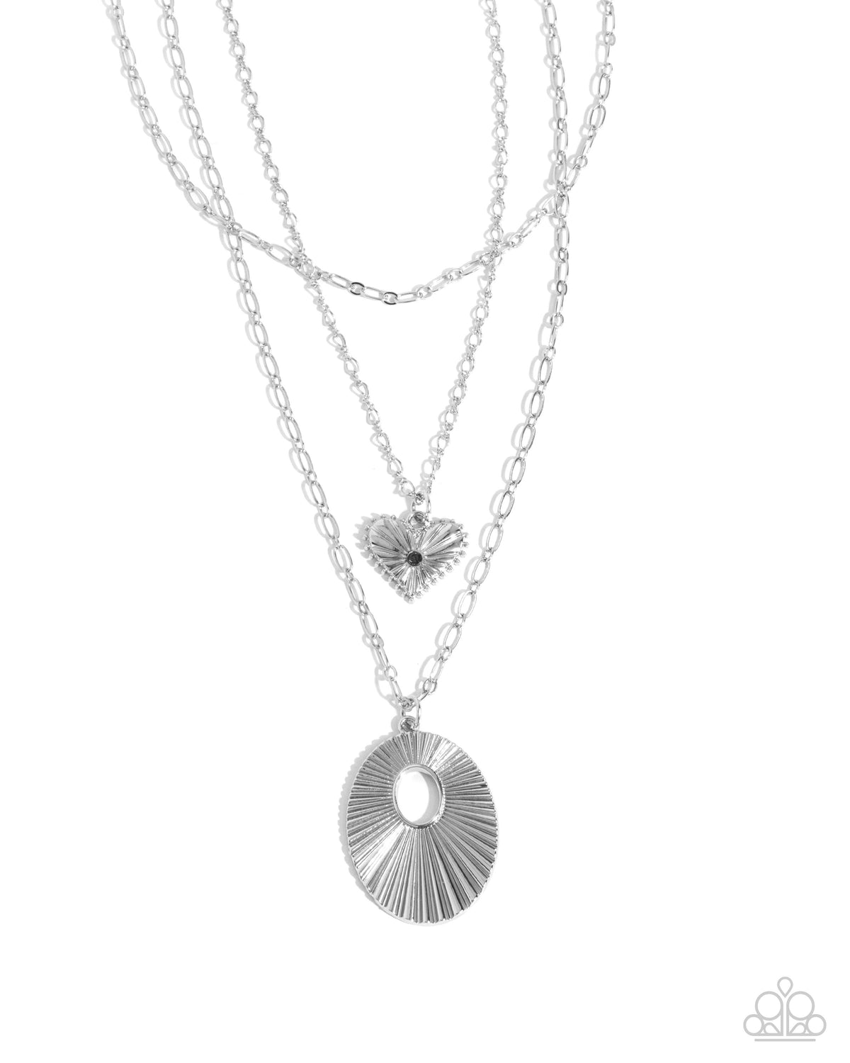 Sunburst Stage Silver Necklace - Paparazzi Accessories- lightbox - CarasShop.com - Paparazzi Jewelry by Cara Jewels