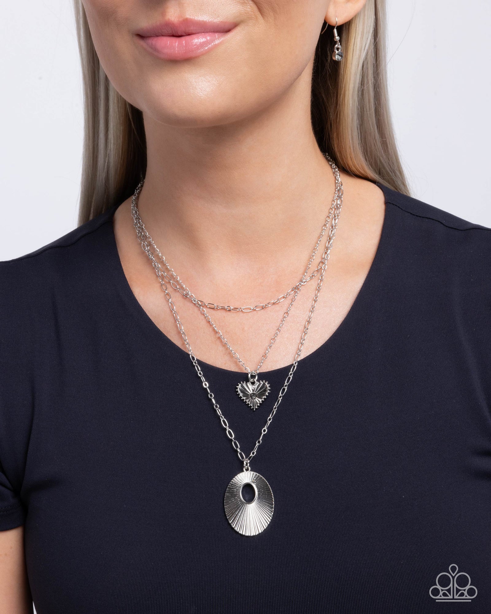 Sunburst Stage Silver Necklace - Paparazzi Accessories- lightbox - CarasShop.com - Paparazzi Jewelry by Cara Jewels