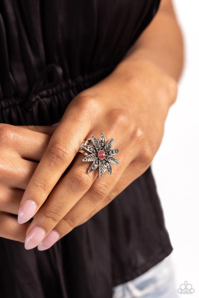 Sunflower Season Pink Ring - Paparazzi Accessories- on model - CarasShop.com - Paparazzi Jewelry by Cara Jewels