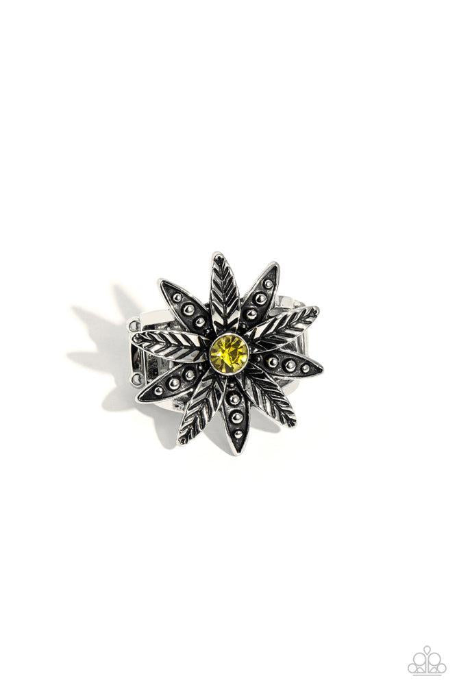 Sunflower Season Yellow Ring - Paparazzi Accessories- lightbox - CarasShop.com - Paparazzi Jewelry by Cara Jewels