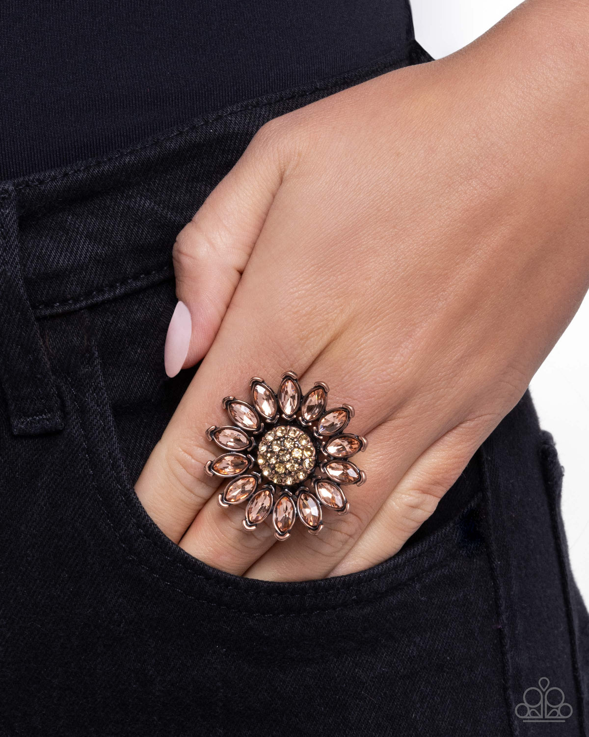 Sunflower Setting Copper Gem Ring - Paparazzi Accessories-on model - CarasShop.com - Paparazzi Jewelry by Cara Jewels