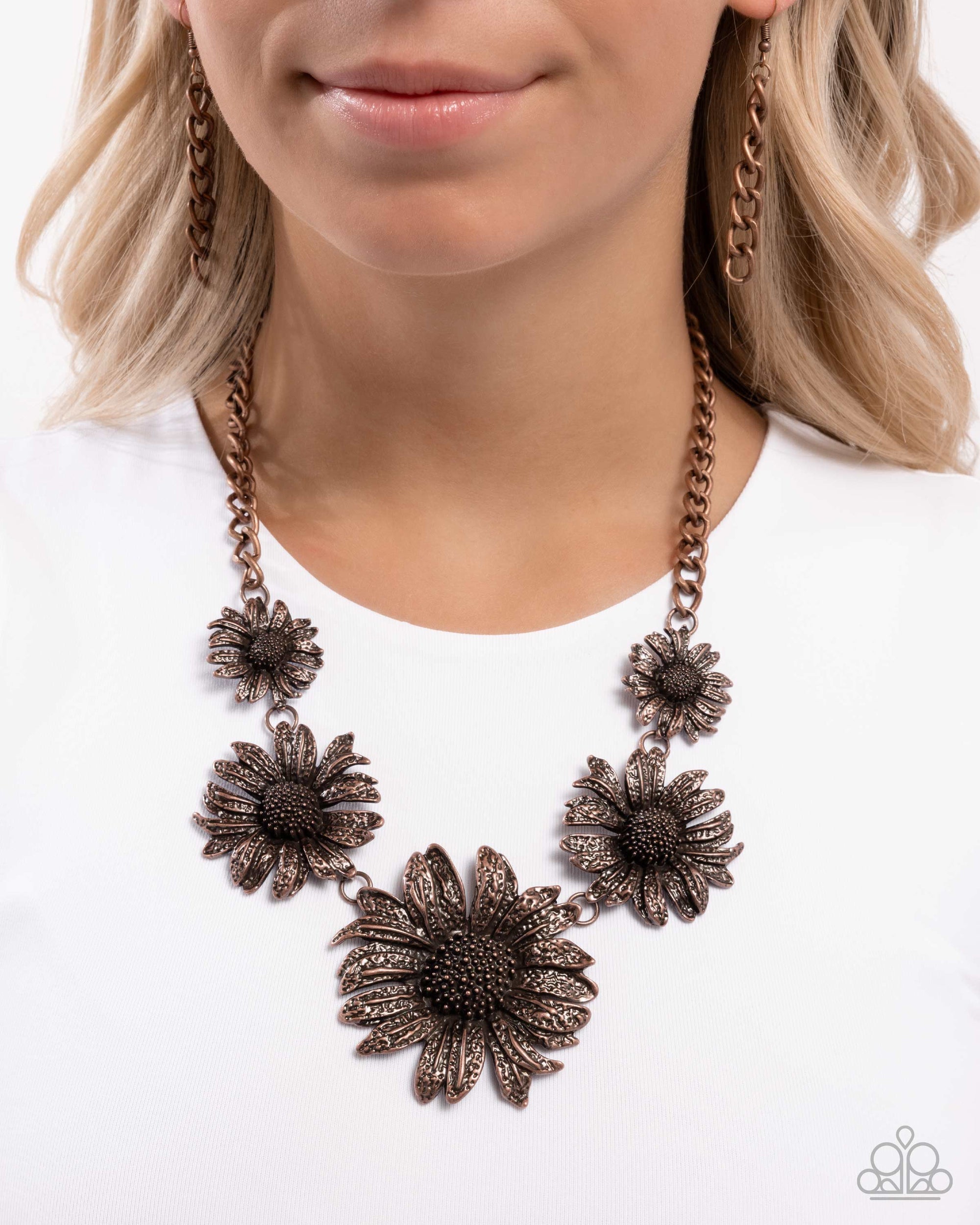 Sunflower Spring Copper Necklace - Paparazzi Accessories- lightbox - CarasShop.com - Paparazzi Jewelry by Cara Jewels