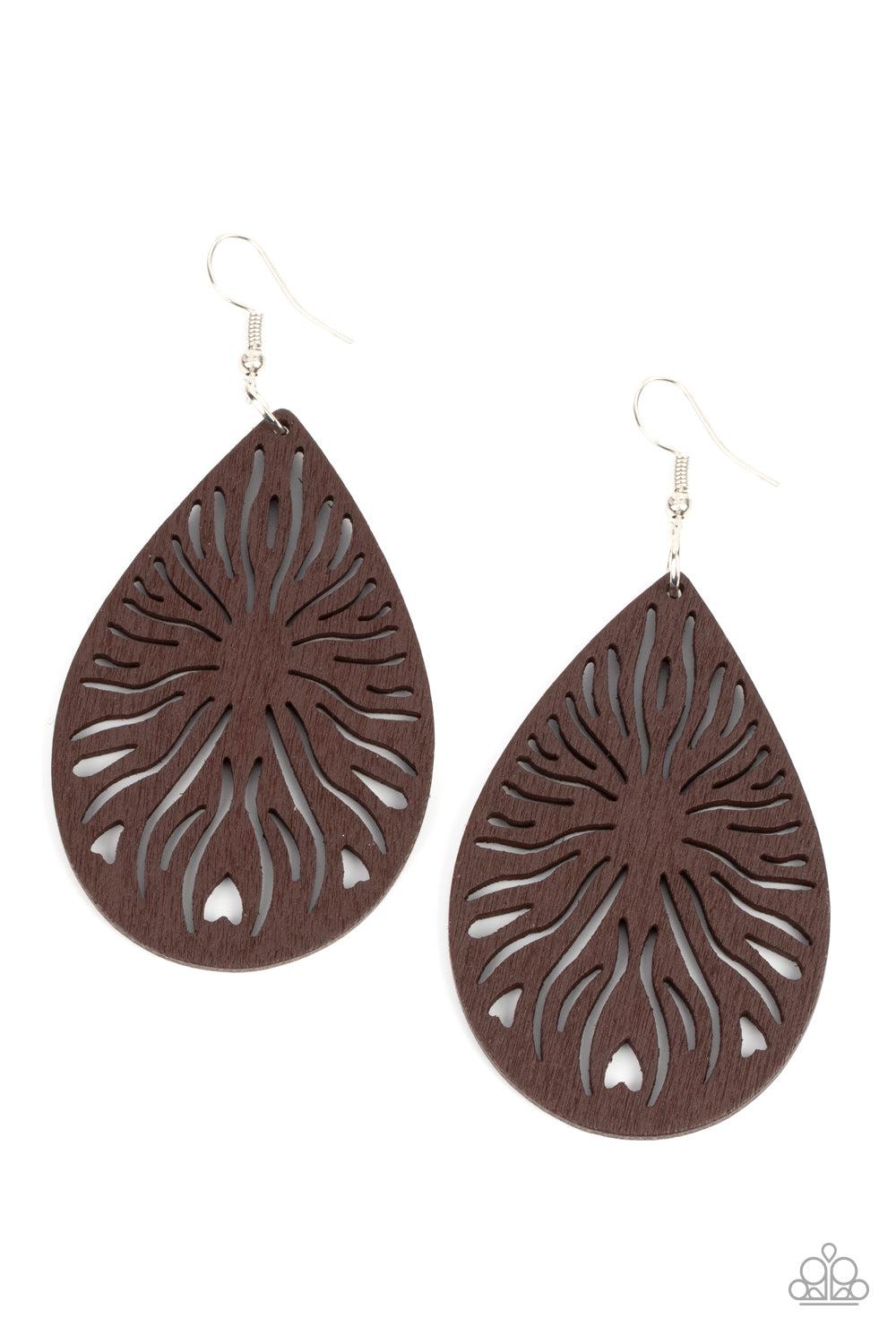 Sunny Incantations Brown Wood Earrings - Paparazzi Accessories- lightbox - CarasShop.com - Paparazzi Jewelry by Cara Jewels