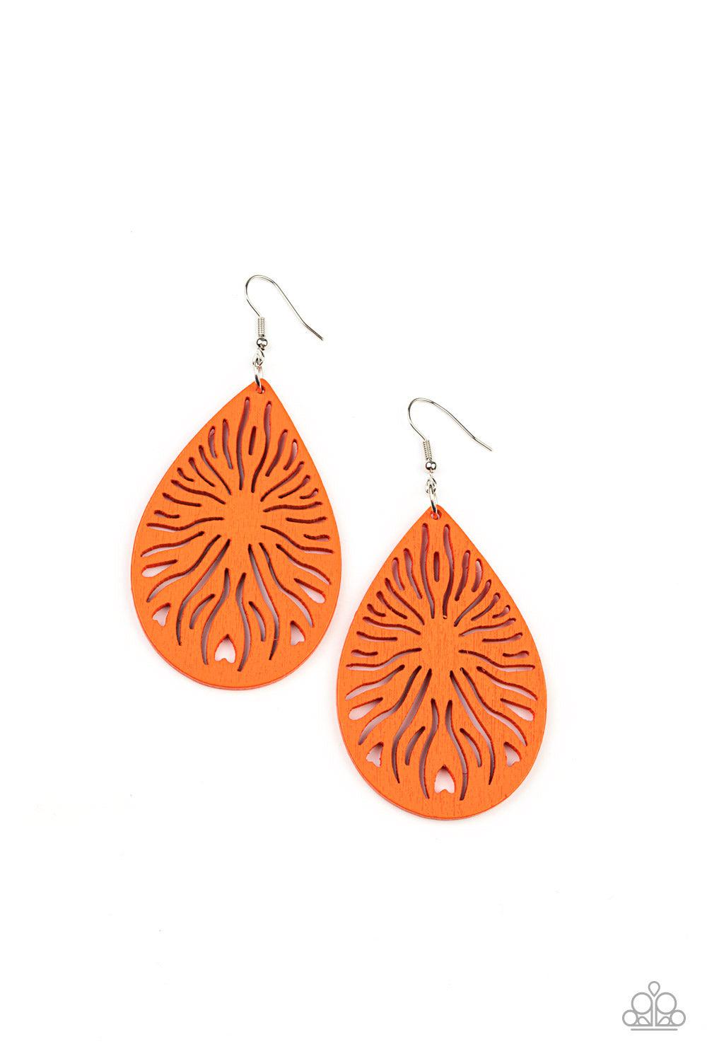 Sunny Incantations Orange Wood Earrings - Paparazzi Accessories- lightbox - CarasShop.com - Paparazzi Jewelry by Cara Jewels