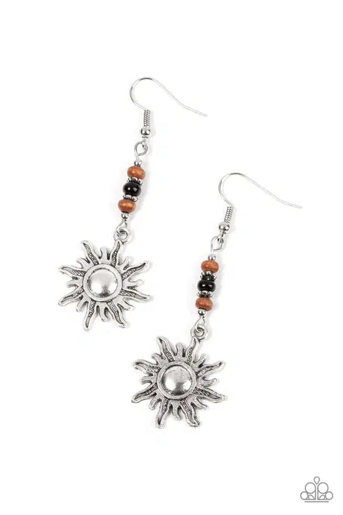 Sunshiny Days Black & Silver Earrings - Paparazzi Accessories- lightbox - CarasShop.com - Paparazzi Jewelry by Cara Jewels