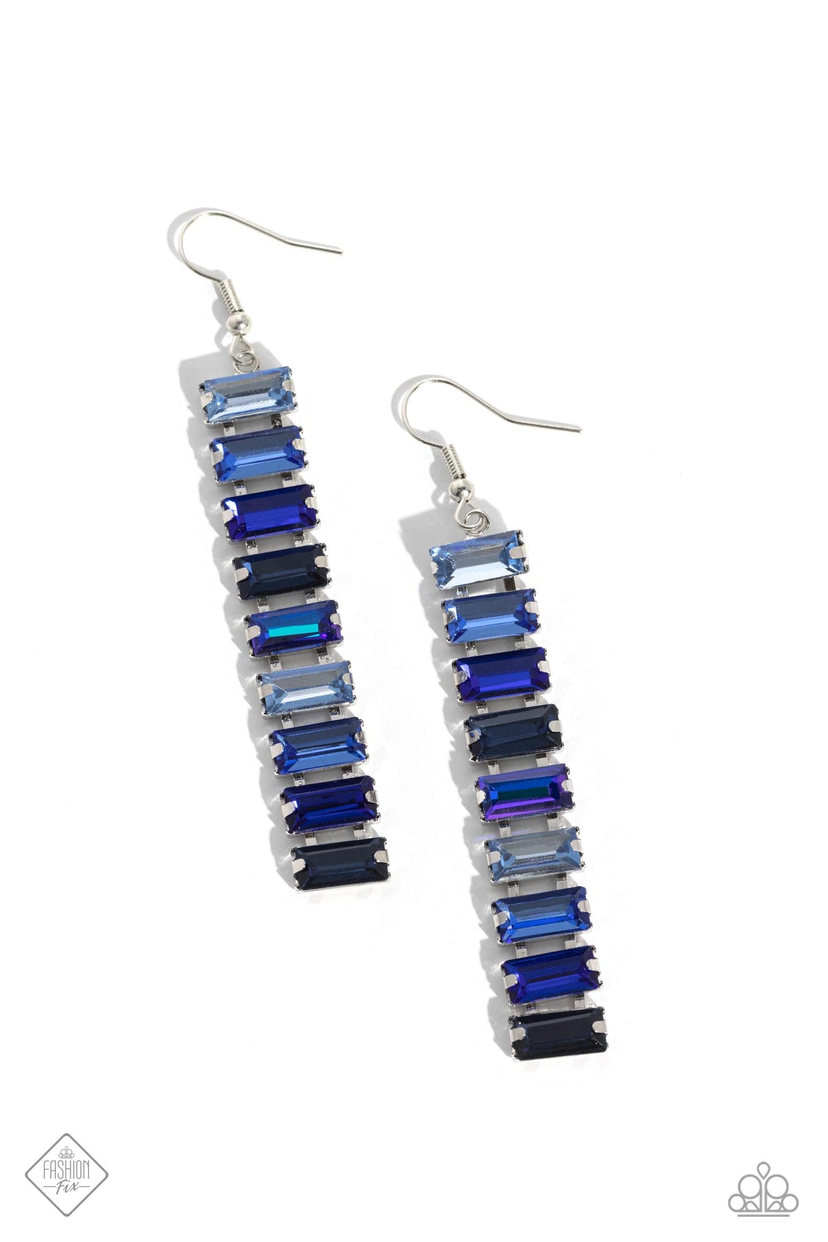 Superbly Stacked Blue Rhinestone Earrings - Paparazzi Accessories- lightbox - CarasShop.com - Paparazzi Jewelry by Cara Jewels