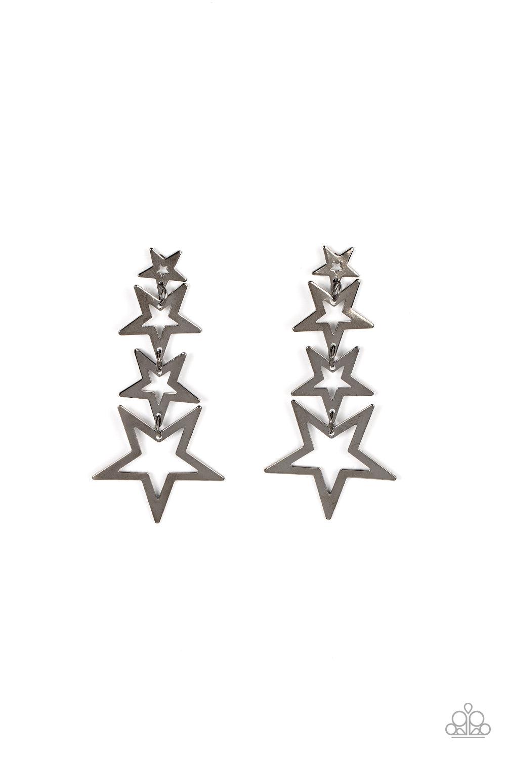 Superstar Crescendo Gunmetal Black Star Earrings - Paparazzi Accessories- lightbox - CarasShop.com - Paparazzi Jewelry by Cara Jewels