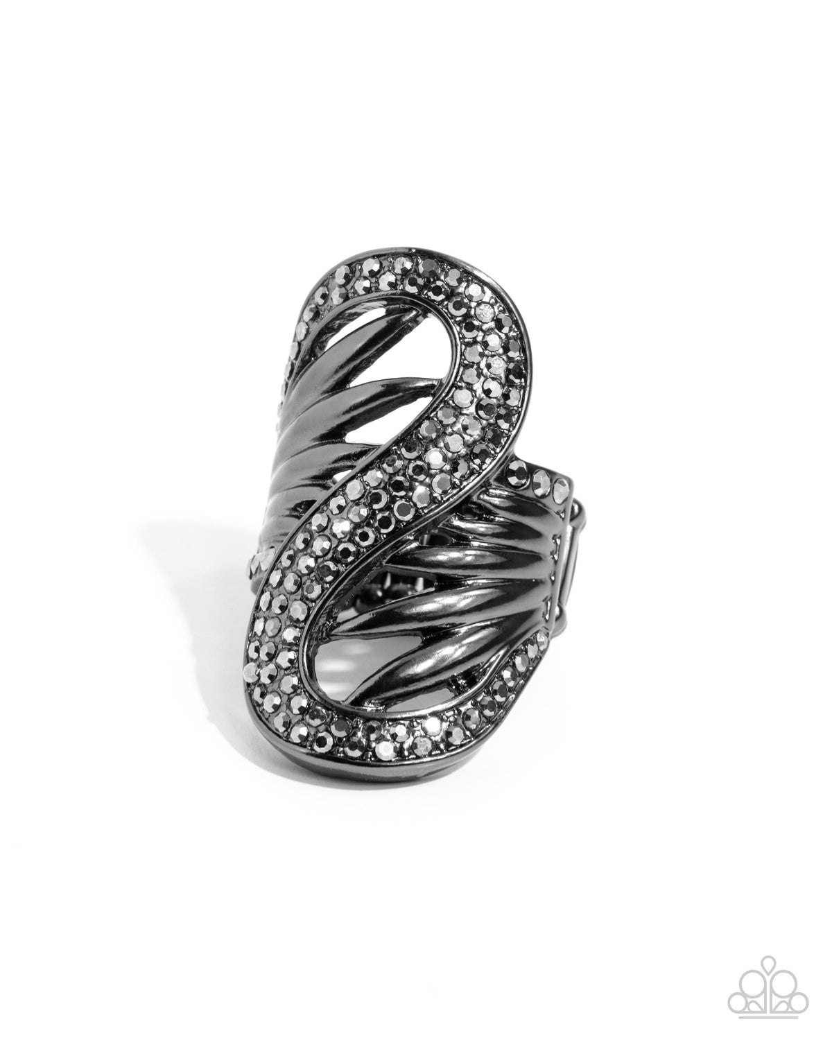 Superstar Spiral Gunmetal Black & Hematite Rhinestone Ring - Paparazzi Accessories- lightbox - CarasShop.com - Paparazzi Jewelry by Cara Jewels