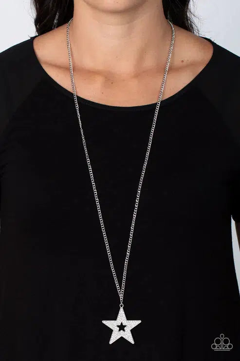 Superstar Stylist White Necklace - Paparazzi Accessories- on model - CarasShop.com - Paparazzi Jewelry by Cara Jewels