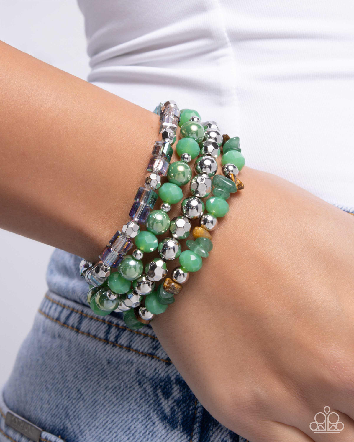 Supervisory Stack Green Jade Stone Bracelet - Paparazzi Accessories-on model - CarasShop.com - Paparazzi Jewelry by Cara Jewels