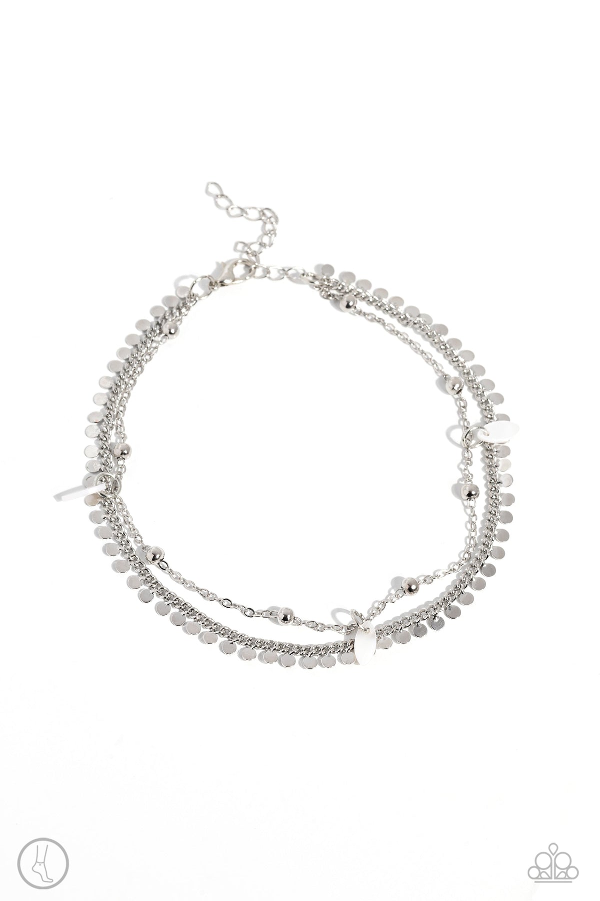 Surf City White & Silver Chain Anklet - Paparazzi Accessories- lightbox - CarasShop.com - Paparazzi Jewelry by Cara Jewels