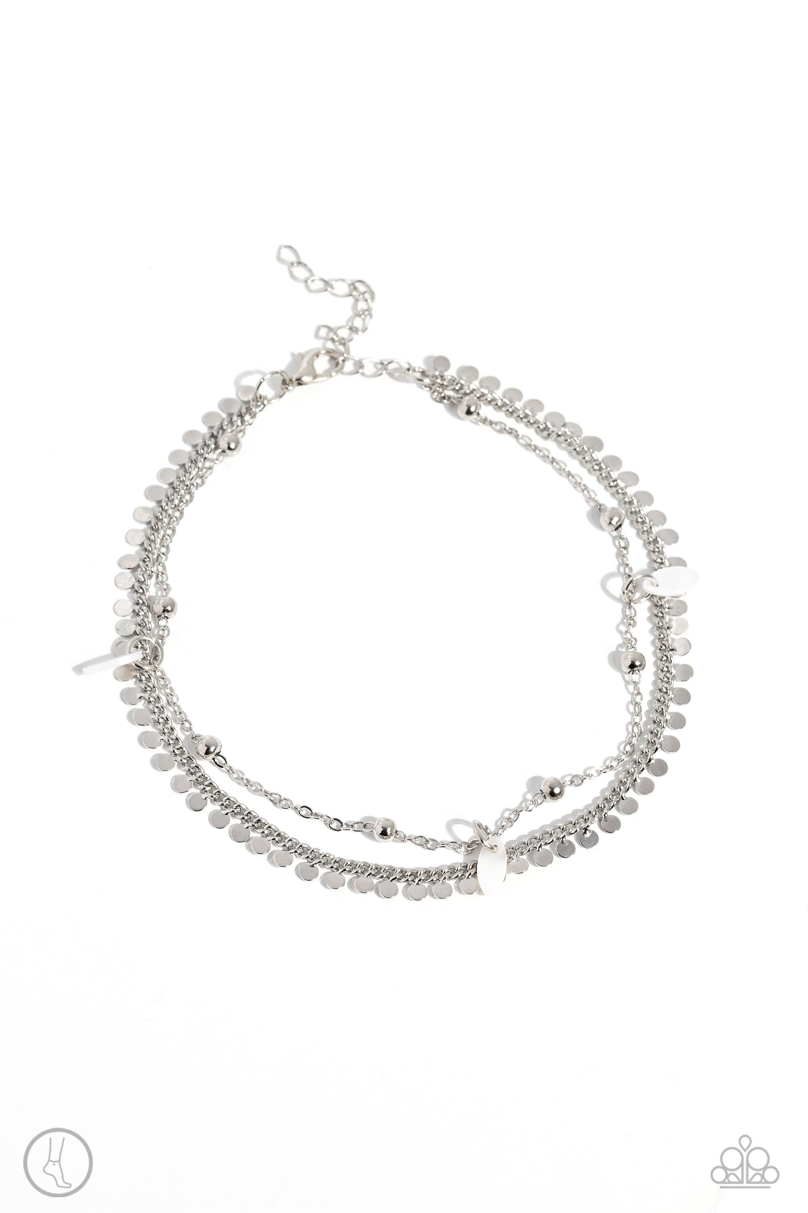 Surf City White & Silver Chain Anklet - Paparazzi Accessories- lightbox - CarasShop.com - Paparazzi Jewelry by Cara Jewels
