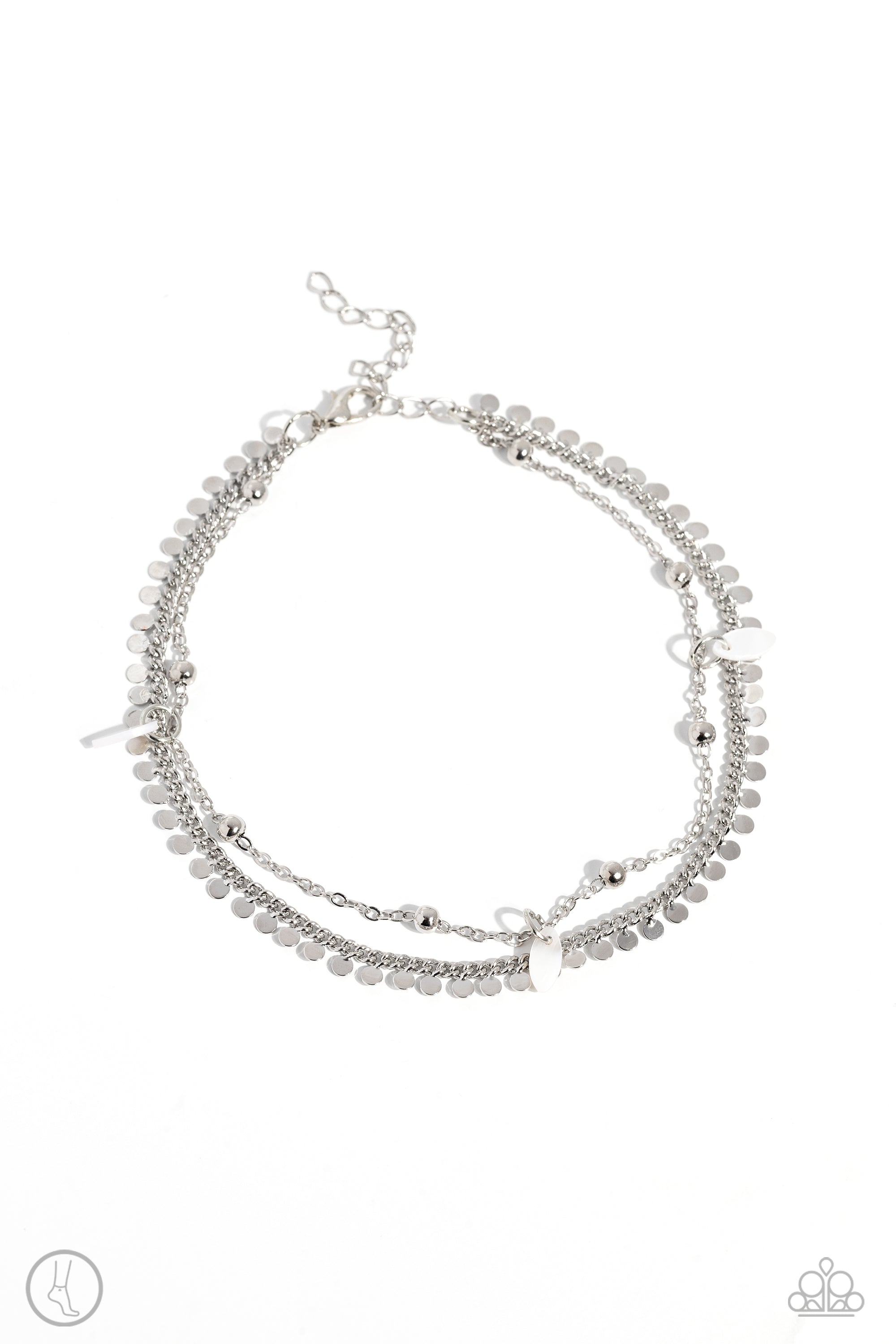 Surf City White & Silver Chain Anklet - Paparazzi Accessories- lightbox - CarasShop.com - Paparazzi Jewelry by Cara Jewels