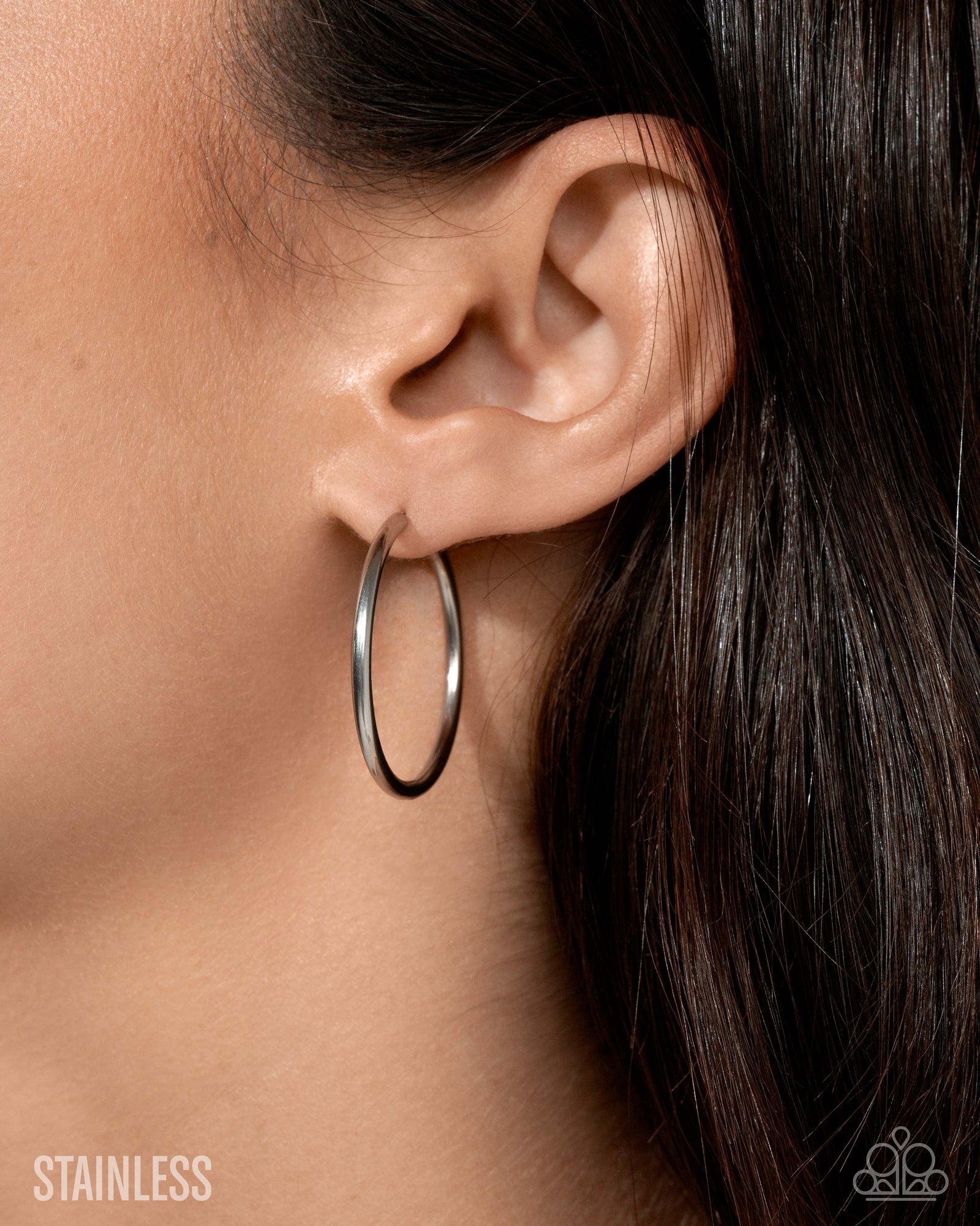 Surmounting Sheen Silver Hoop Earrings - Paparazzi Accessories- lightbox - CarasShop.com - Paparazzi Jewelry by Cara Jewels