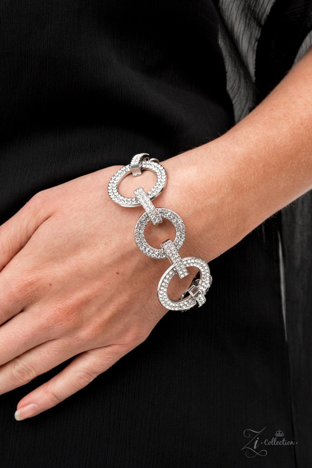 Surprise Party Shimmer White Rhinestone Zi Collection Bracelet - Paparazzi Accessories- on model - CarasShop.com - Paparazzi Jewelry by Cara Jewels