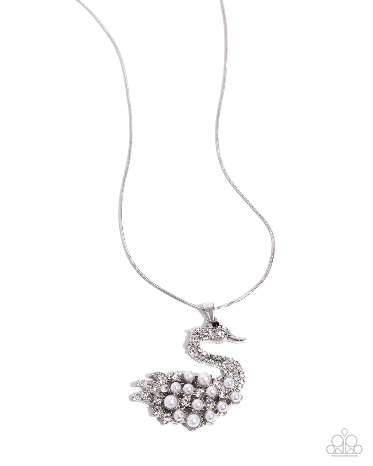 Swan Shimmer White Pearl & Rhinestone Necklace - Paparazzi Accessories- lightbox - CarasShop.com - Paparazzi Jewelry by Cara Jewels