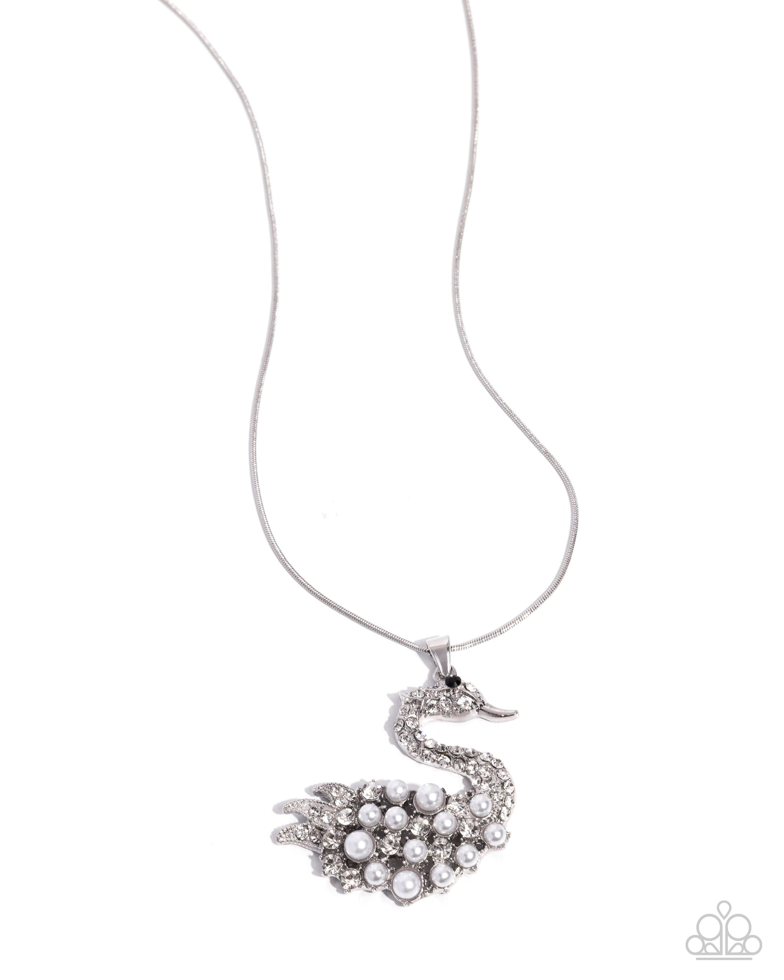 Swan Shimmer White Pearl & Rhinestone Necklace - Paparazzi Accessories- lightbox - CarasShop.com - Paparazzi Jewelry by Cara Jewels