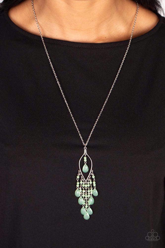 Sweet DREAMCATCHER Green Necklace - Paparazzi Accessories- on model - CarasShop.com - Paparazzi Jewelry by Cara Jewels
