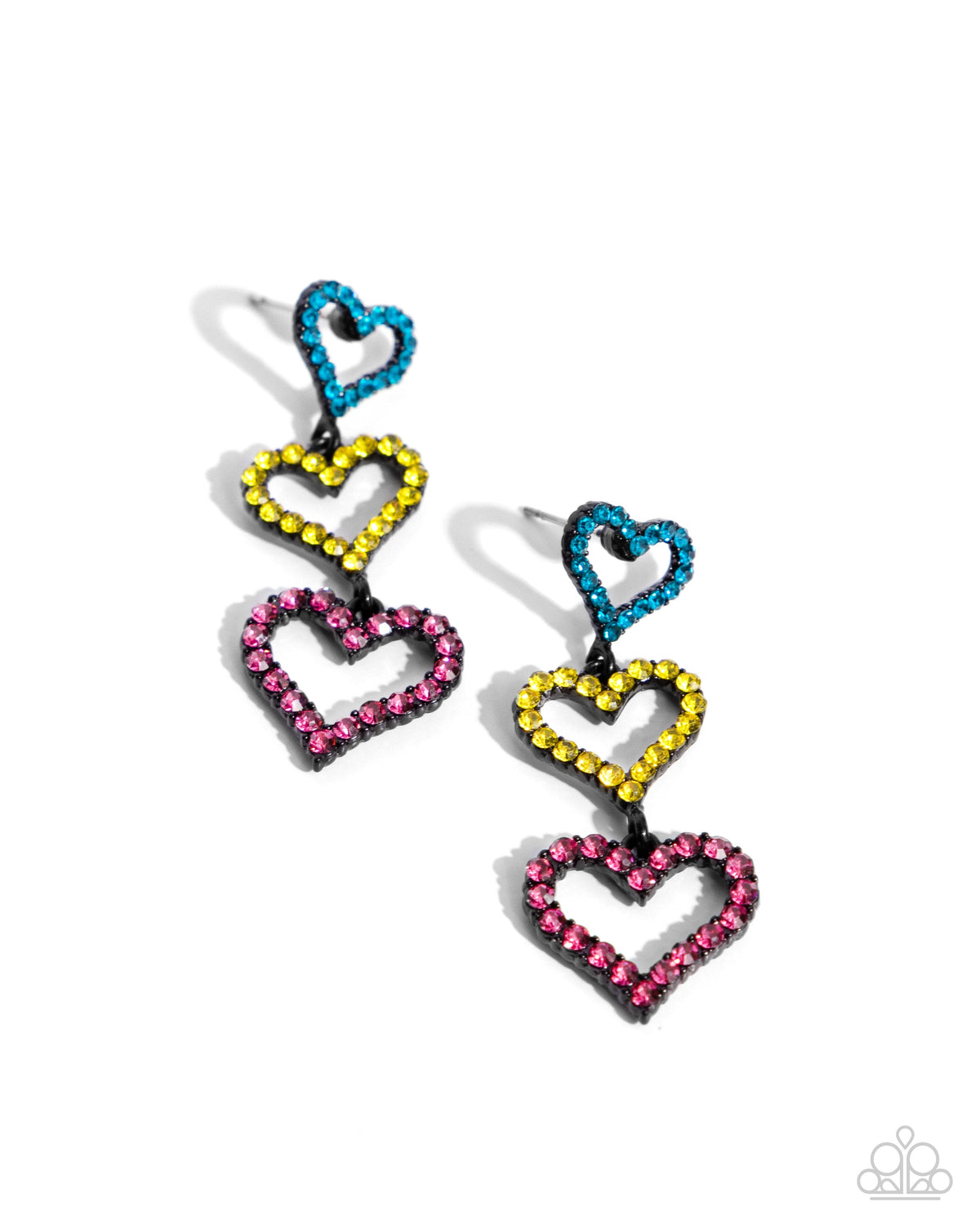 Sweetheart Succession Pink, Yellow & Blue Heart Earrings - Paparazzi Accessories- lightbox - CarasShop.com - Paparazzi Jewelry by Cara Jewels