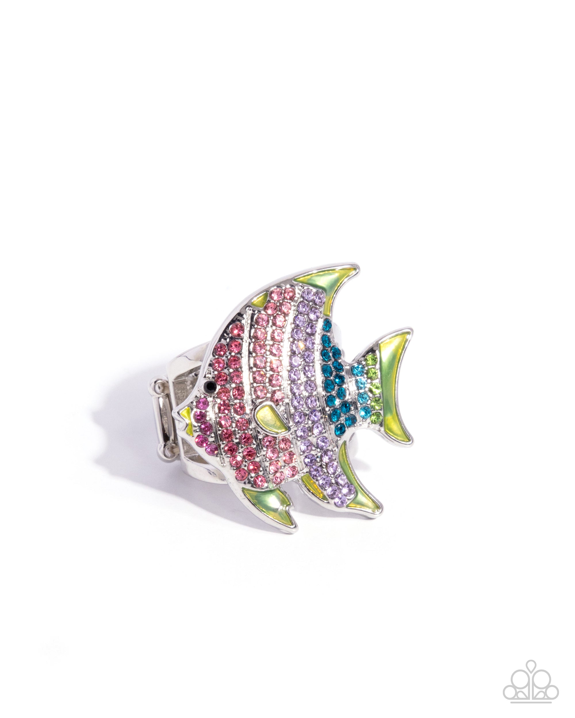 Swimming in Style Green Rhinestone Fish Ring - Paparazzi Accessories- lightbox - CarasShop.com - Paparazzi Jewelry by Cara Jewels