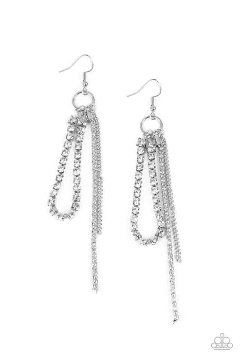 Swing Dance Dazzle White Earrings - Paparazzi Accessories- lightbox - CarasShop.com - Paparazzi Jewelry by Cara Jewels