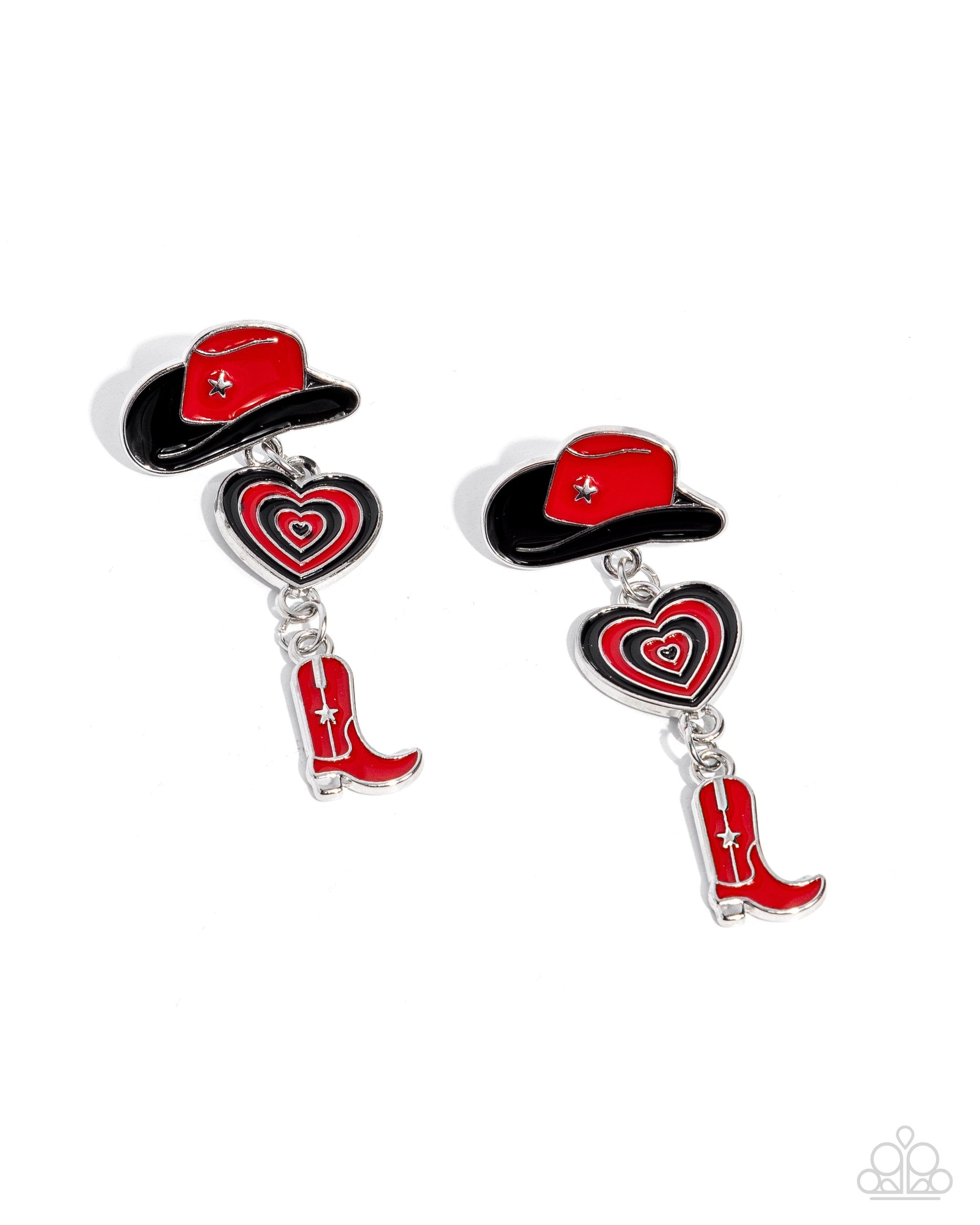 Swing Dance Delight Multi Red & Black Cowboy Heart Earrings - Paparazzi Accessories- lightbox - CarasShop.com - Paparazzi Jewelry by Cara Jewels