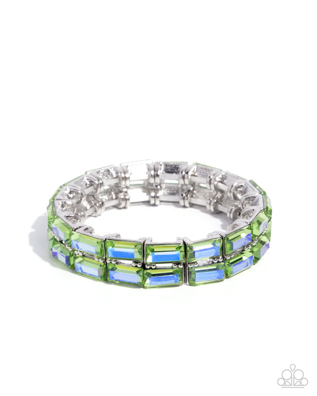 Symmetrical Statement Green UV Shimmer Gem Bracelet - Paparazzi Accessories- lightbox - CarasShop.com - Paparazzi Jewelry by Cara Jewels