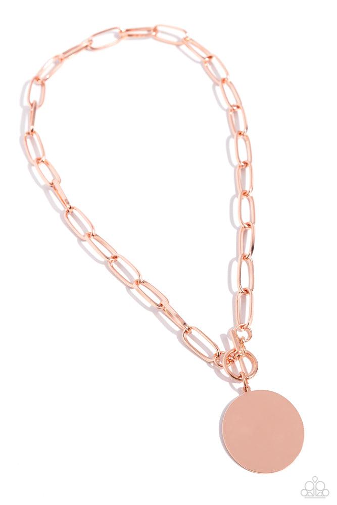 Tag Out Copper Necklace - Paparazzi Accessories- lightbox - CarasShop.com - Paparazzi Jewelry by Cara Jewels