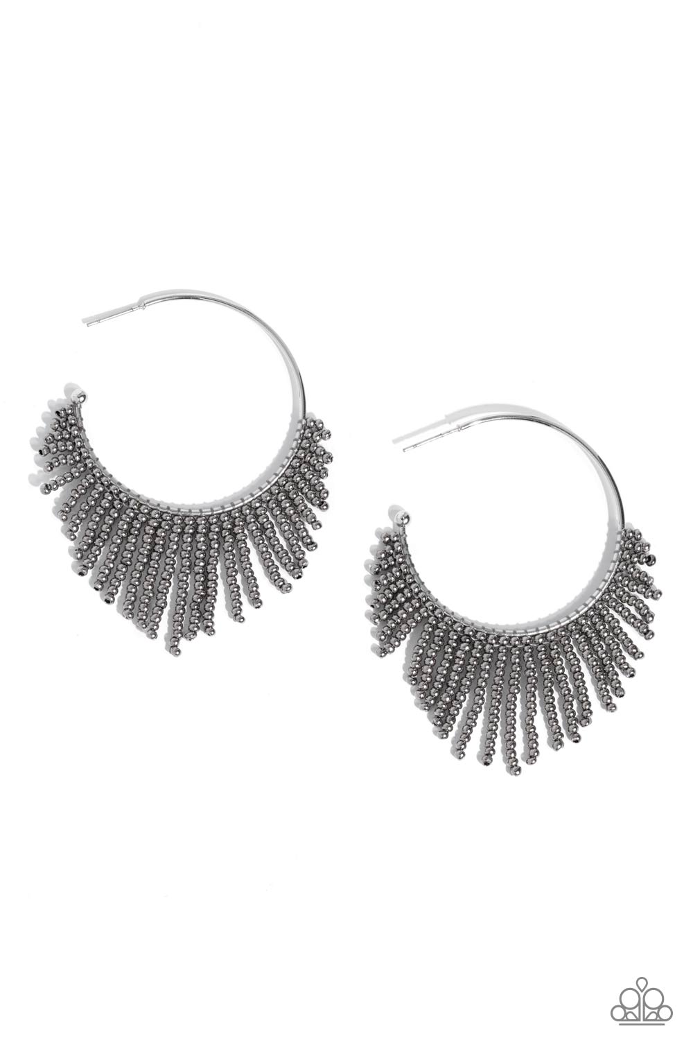 Tailored Tassel Silver Hoop Earrings - Paparazzi Accessories- lightbox - CarasShop.com - Paparazzi Jewelry by Cara Jewels