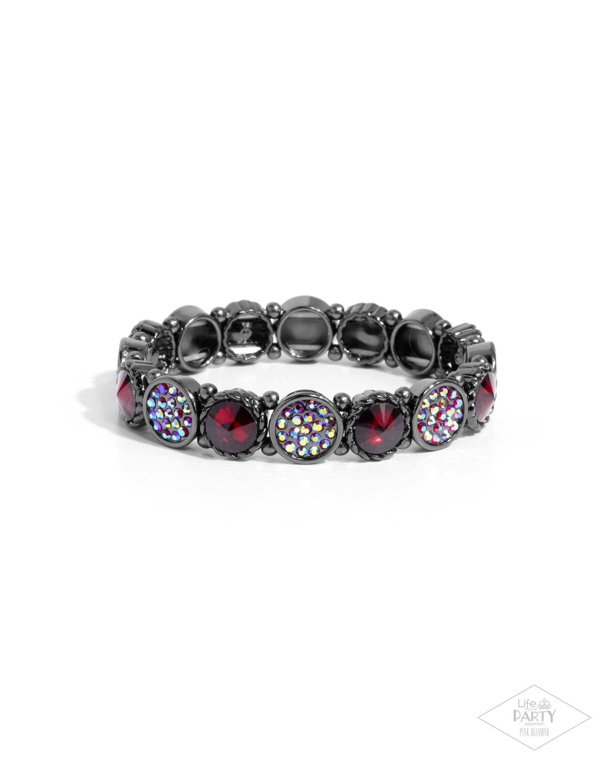 Take A Moment To Reflect Red Gem & Gunmetal Bracelet - Paparazzi Accessories- lightbox - CarasShop.com - Paparazzi Jewelry by Cara Jewels