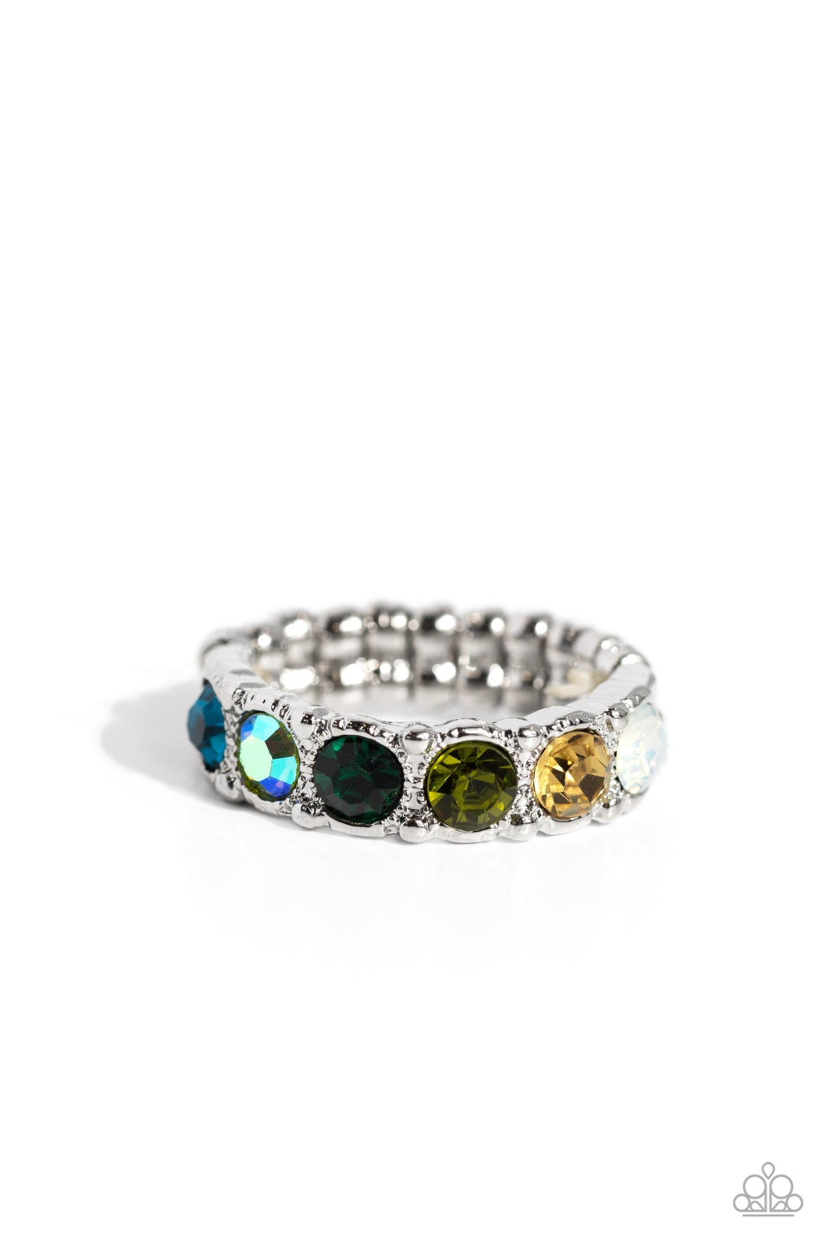 Taming Twilight Green & Multi Rhinestone Ring - Paparazzi Accessories- lightbox - CarasShop.com - Paparazzi Jewelry by Cara Jewels