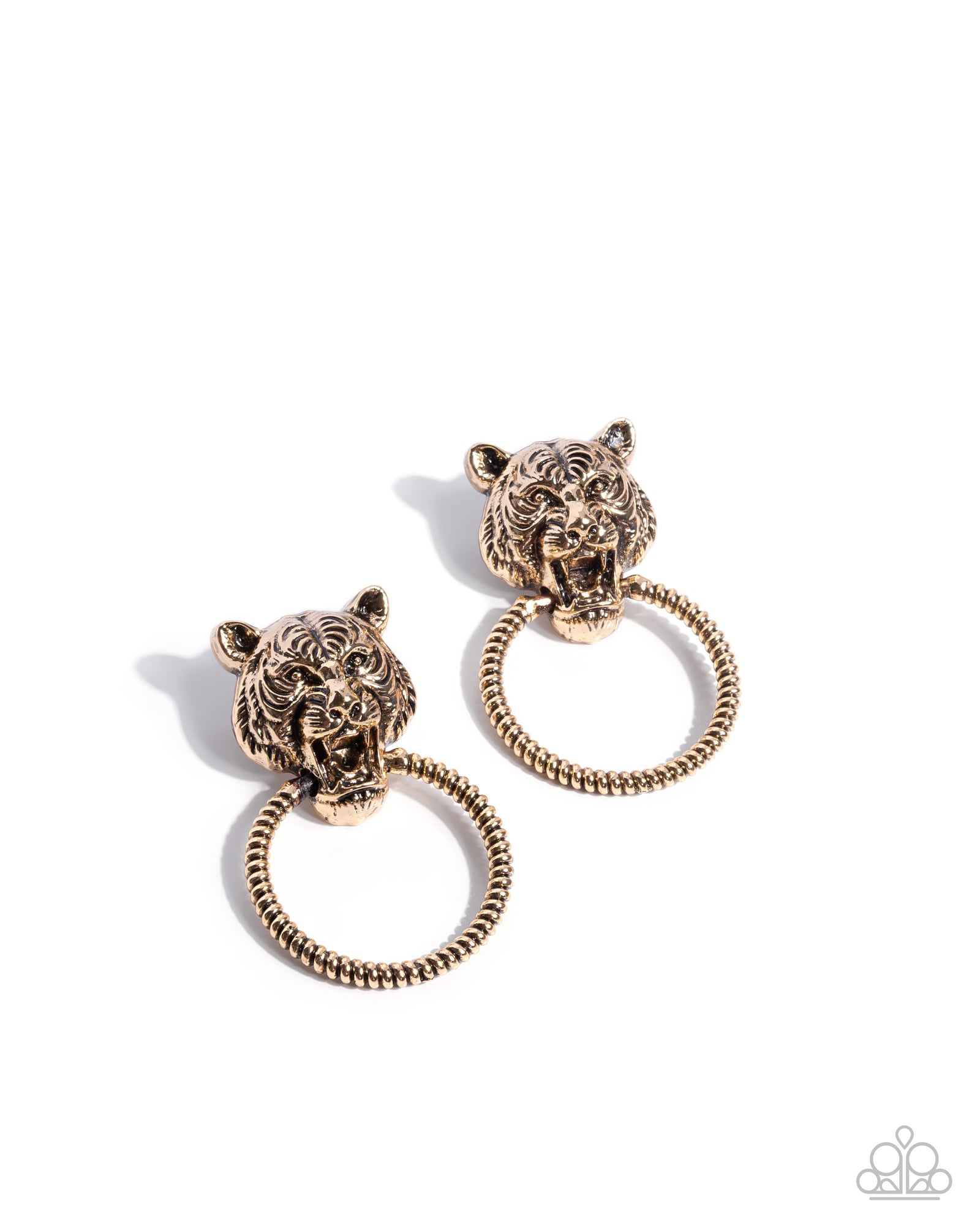 Tangible Tiger Gold Earrings - Paparazzi Accessories- lightbox - CarasShop.com - Paparazzi Jewelry by Cara Jewels