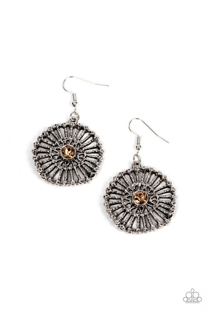 Tangible Twinkle Brown Earrings - Paparazzi Accessories- lightbox - CarasShop.com - Paparazzi Jewelry by Cara Jewels