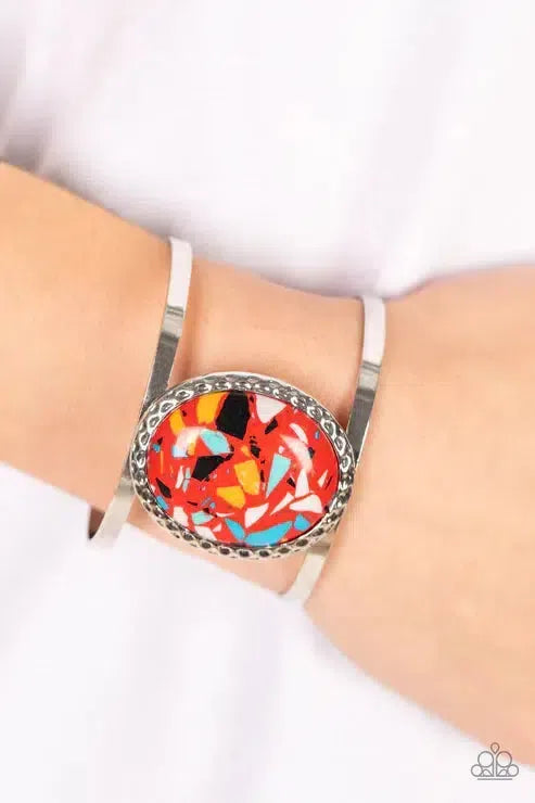 Tantalizingly Terrazzo Red Bracelet - Paparazzi Accessories-on model - CarasShop.com - Paparazzi Jewelry by Cara Jewels