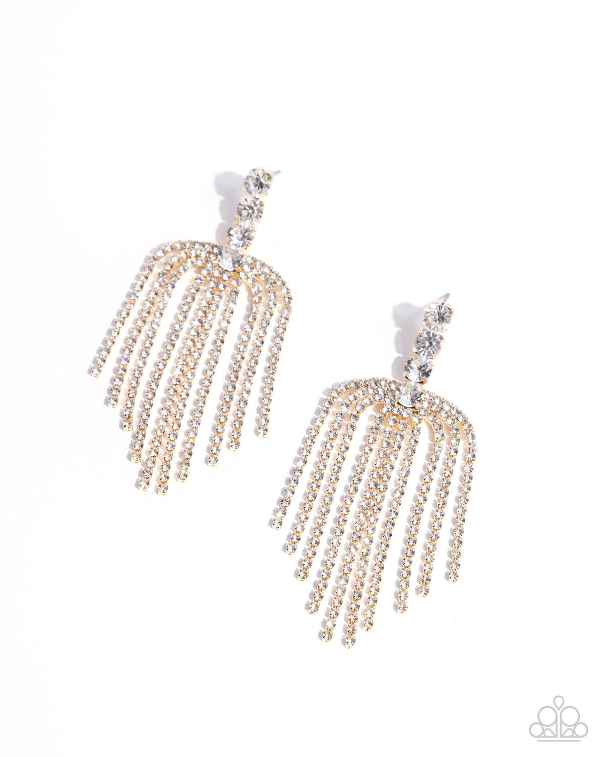 Tapered Twilight Gold & White Rhinestone Earrings - Paparazzi Accessories- lightbox - CarasShop.com - Paparazzi Jewelry by Cara Jewels