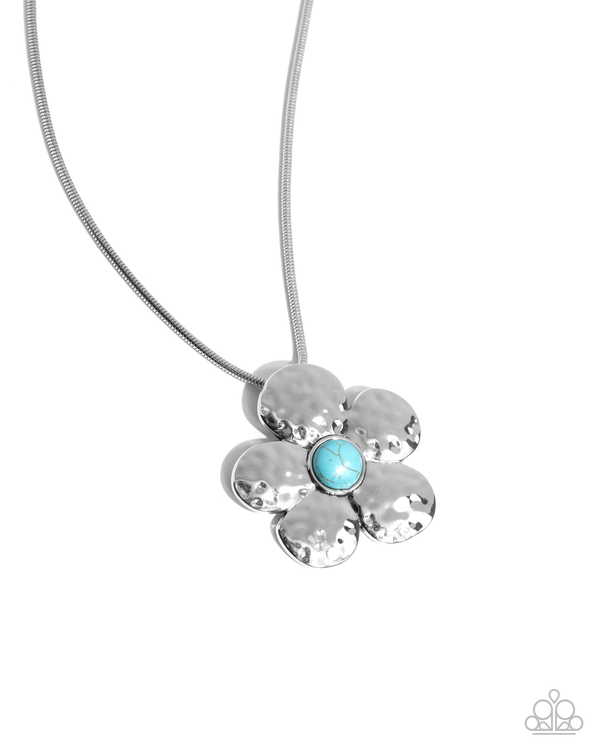 Tasteful Texture Turquoise Blue Stone Flower Necklace - Paparazzi Accessories- lightbox - CarasShop.com - Paparazzi Jewelry by Cara Jewels