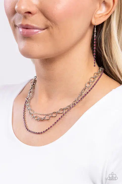 Tasteful Tiers Pink Rhinestone Necklace - Paparazzi Accessories- lightbox - CarasShop.com - Paparazzi Jewelry by Cara Jewels