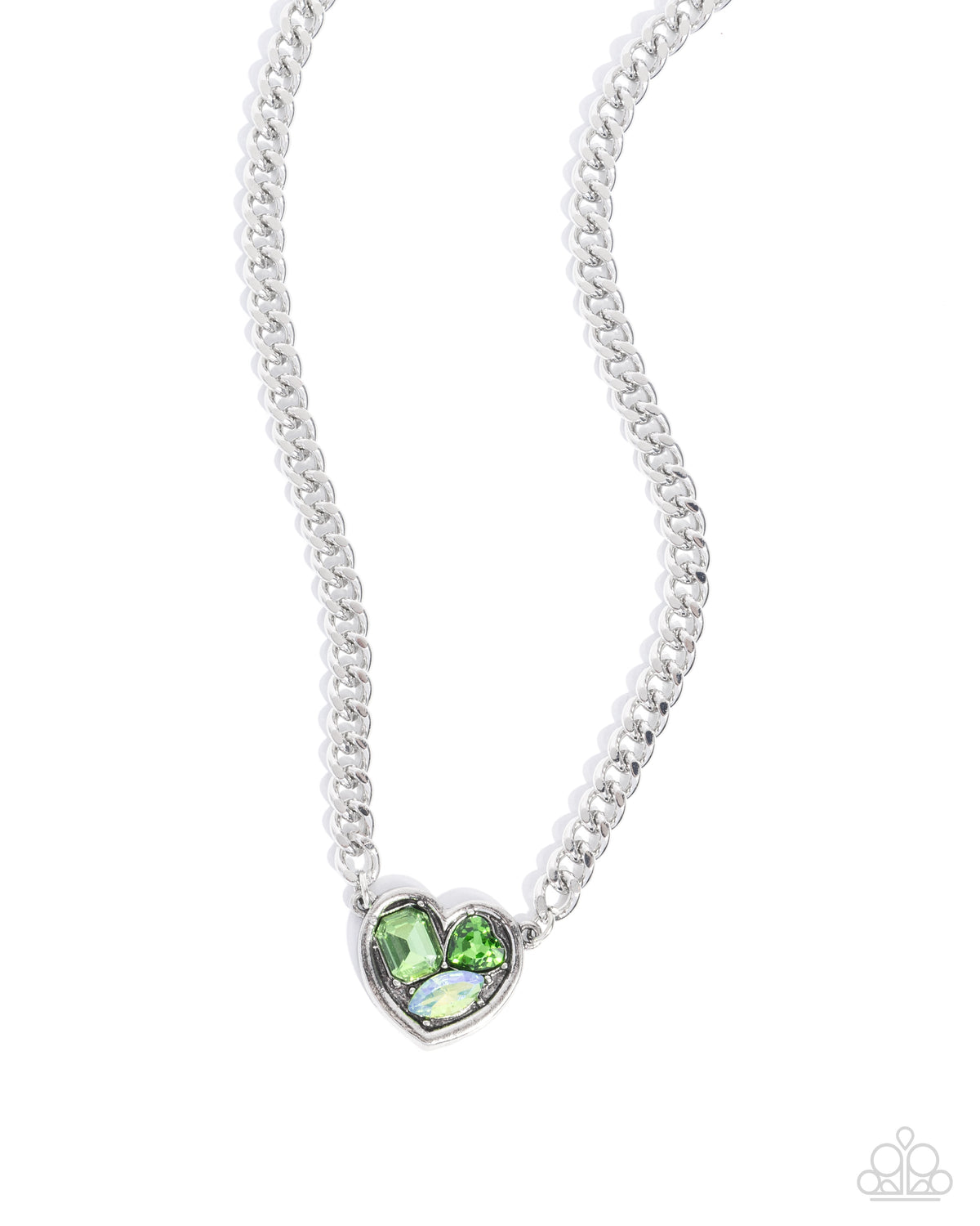 Tasteful Triad Green Gem Heart Necklace - Paparazzi Accessories- lightbox - CarasShop.com - Paparazzi Jewelry by Cara Jewels