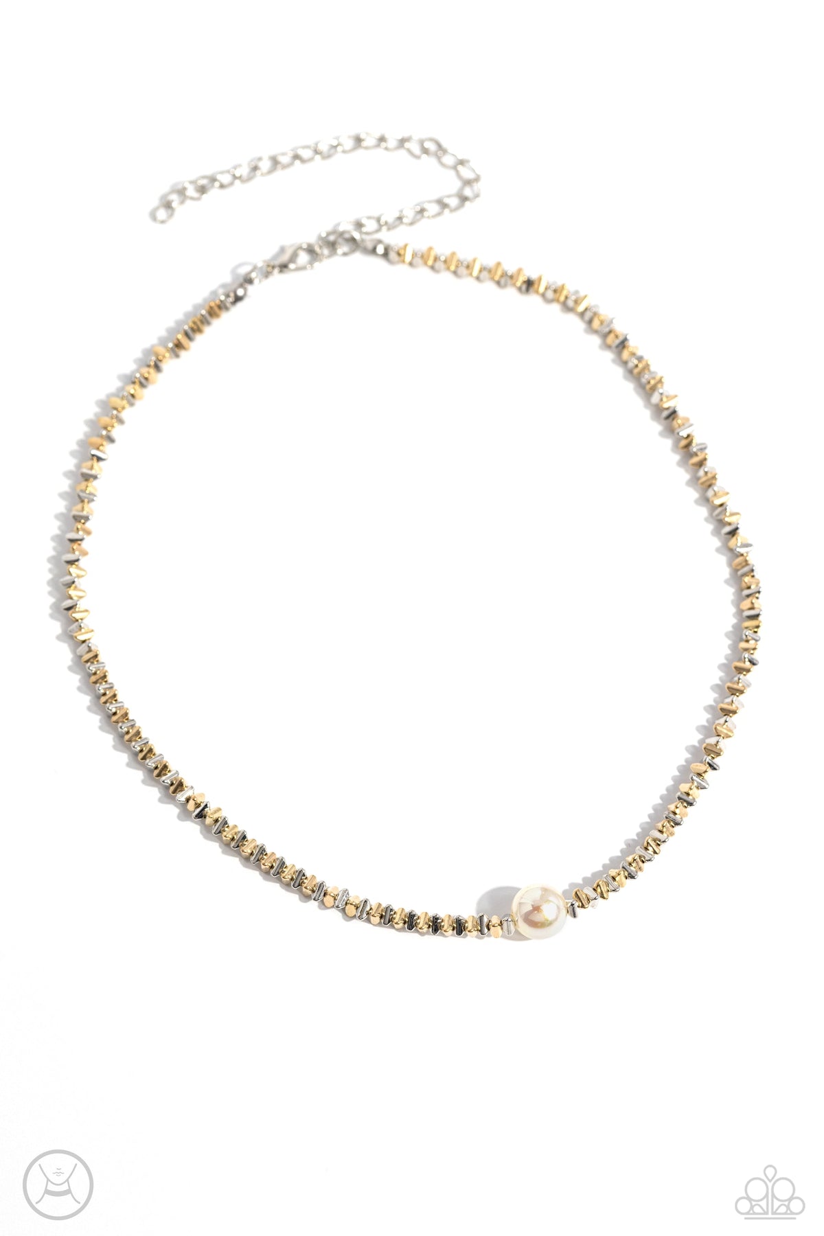 Tasteful Triangles Multi Silver & Gold Choker Necklace - Paparazzi Accessories- lightbox - CarasShop.com - Paparazzi Jewelry by Cara Jewels