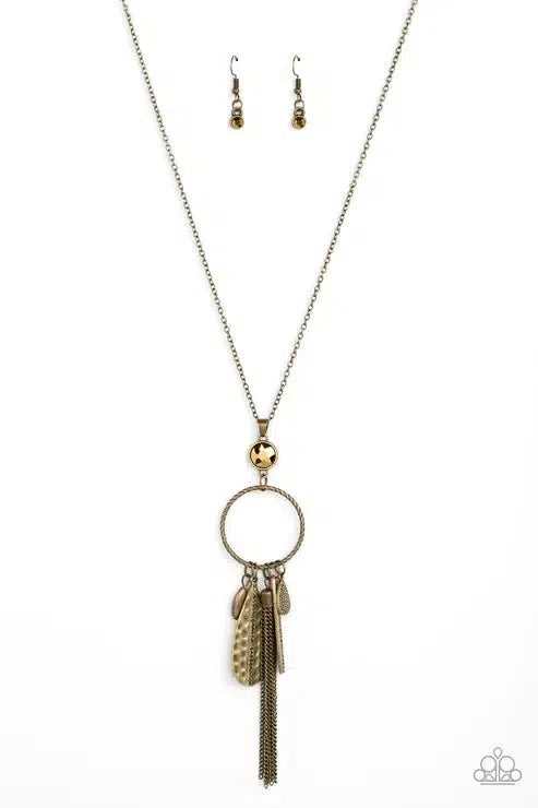 Tastefully Tasseled Brass Necklace - Paparazzi Accessories- lightbox - CarasShop.com - Paparazzi Jewelry by Cara Jewels