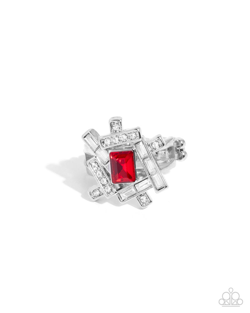 Tastefully Tilted Red Ring - Paparazzi Accessories- lightbox - CarasShop.com - Paparazzi Jewelry by Cara Jewels