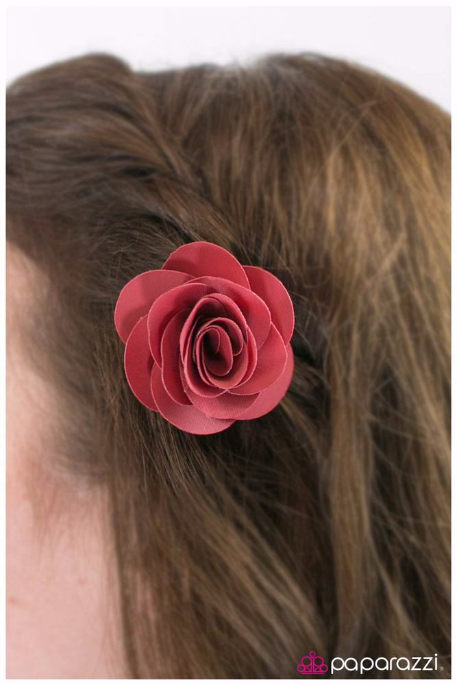 Teachers Pet Pink Flower Hair Clip - Paparazzi Accessories- on model - CarasShop.com - Paparazzi Jewelry by Cara Jewels