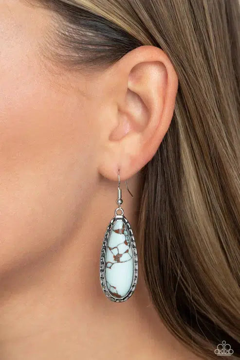 TEARDROP-Dead Dynasty Blue Earrings - Paparazzi Accessories- on model - CarasShop.com - Paparazzi Jewelry by Cara Jewels