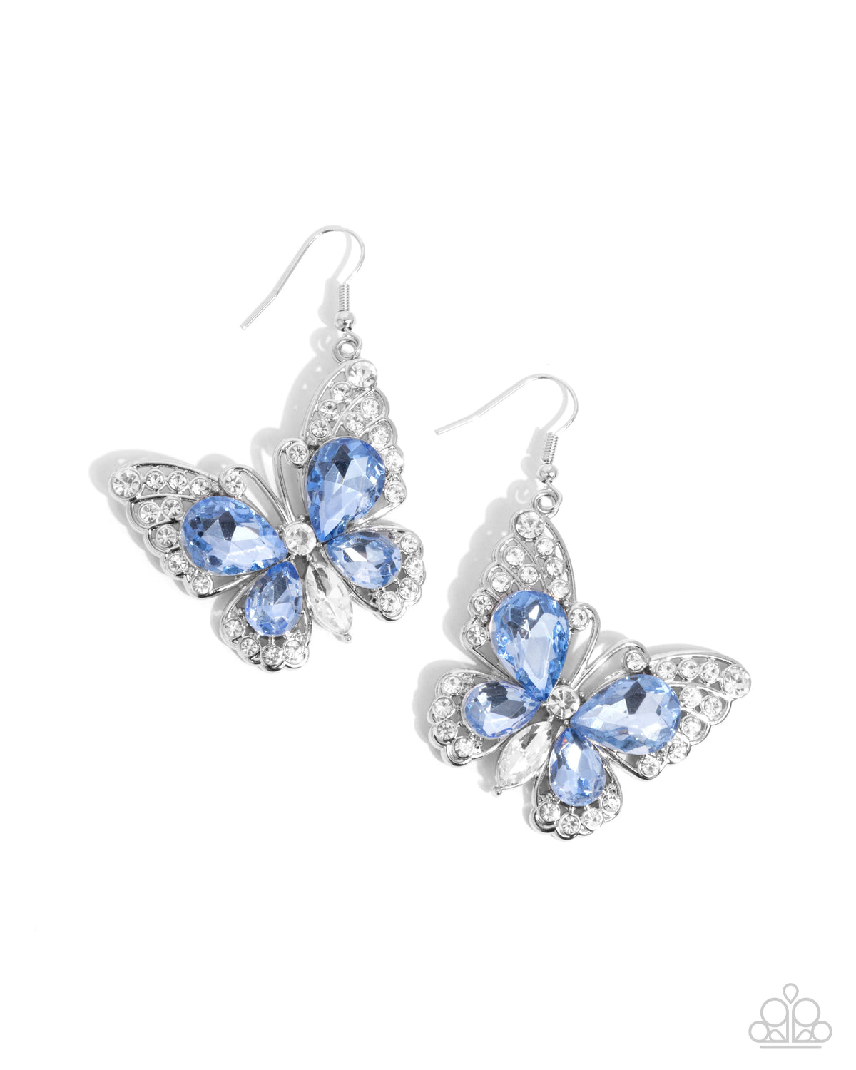 Teardrop Takeoff Blue Rhinestone Butterfly Earrings - Paparazzi Accessories- lightbox - CarasShop.com - Paparazzi Jewelry by Cara Jewels