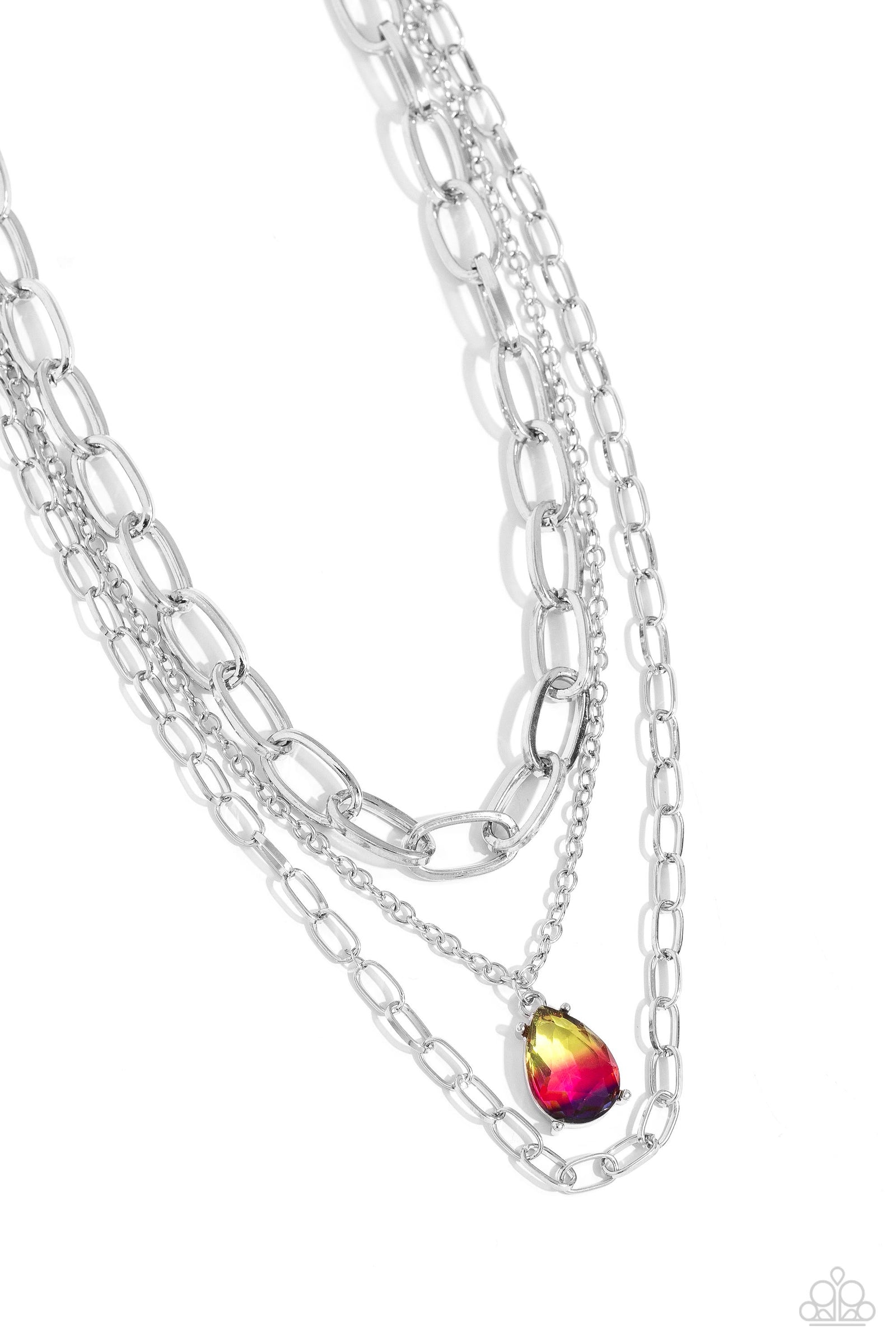 Teardrop Tiers Multi Ombre Yellow Gem and Silver Chain Necklace - Paparazzi Accessories- lightbox - CarasShop.com - Paparazzi Jewelry by Cara Jewels