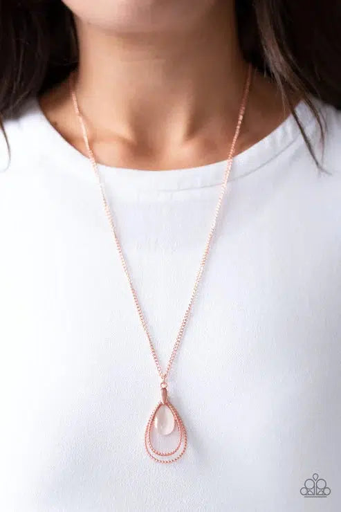 Teardrop Tranquility Copper Necklace - Paparazzi Accessories- on model - CarasShop.com - Paparazzi Jewelry by Cara Jewels