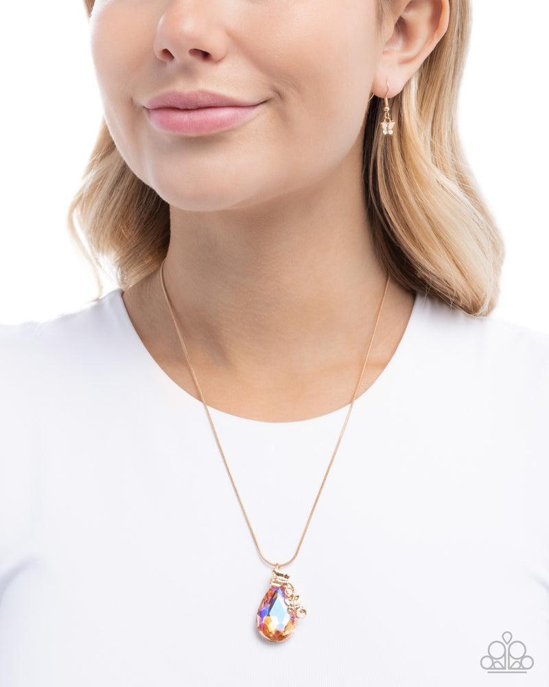 Teardrop Transformation Orange Necklace - Paparazzi Accessories- on model - CarasShop.com - Paparazzi Jewelry by Cara Jewels