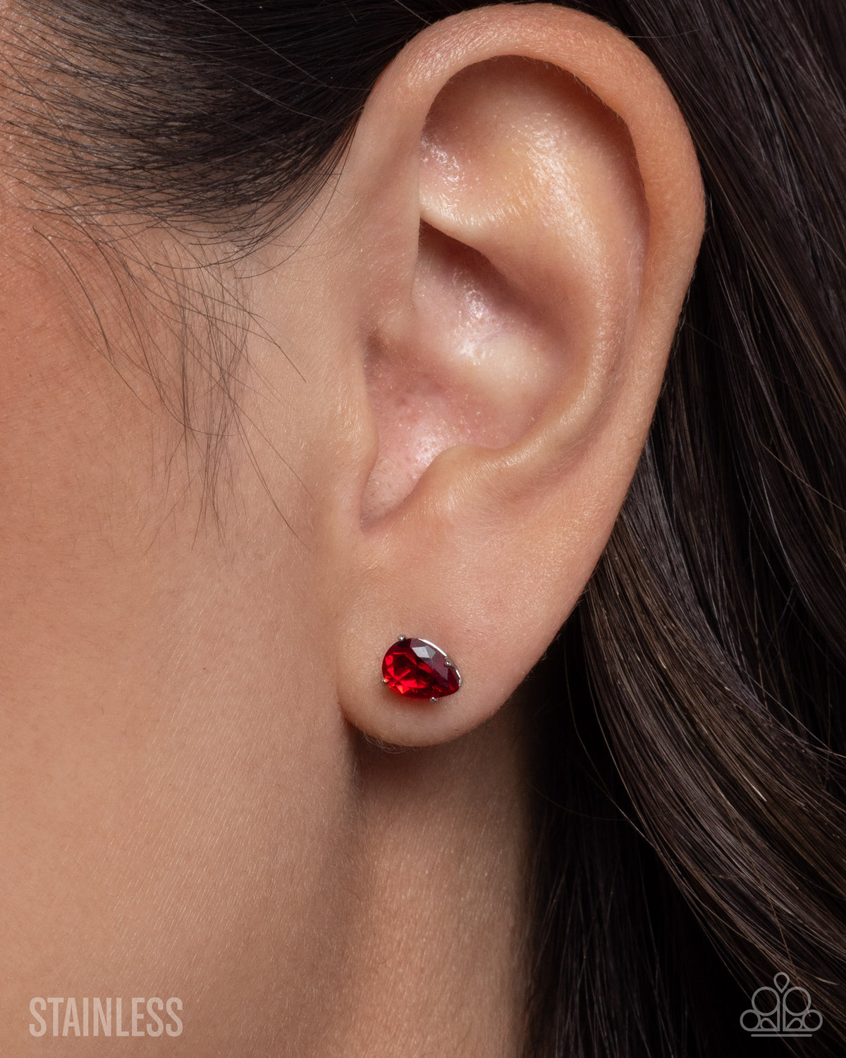 Teardrop Transit Red Cubic Zirconia Earrings - Paparazzi Accessories-on model - CarasShop.com - Paparazzi Jewelry by Cara Jewels