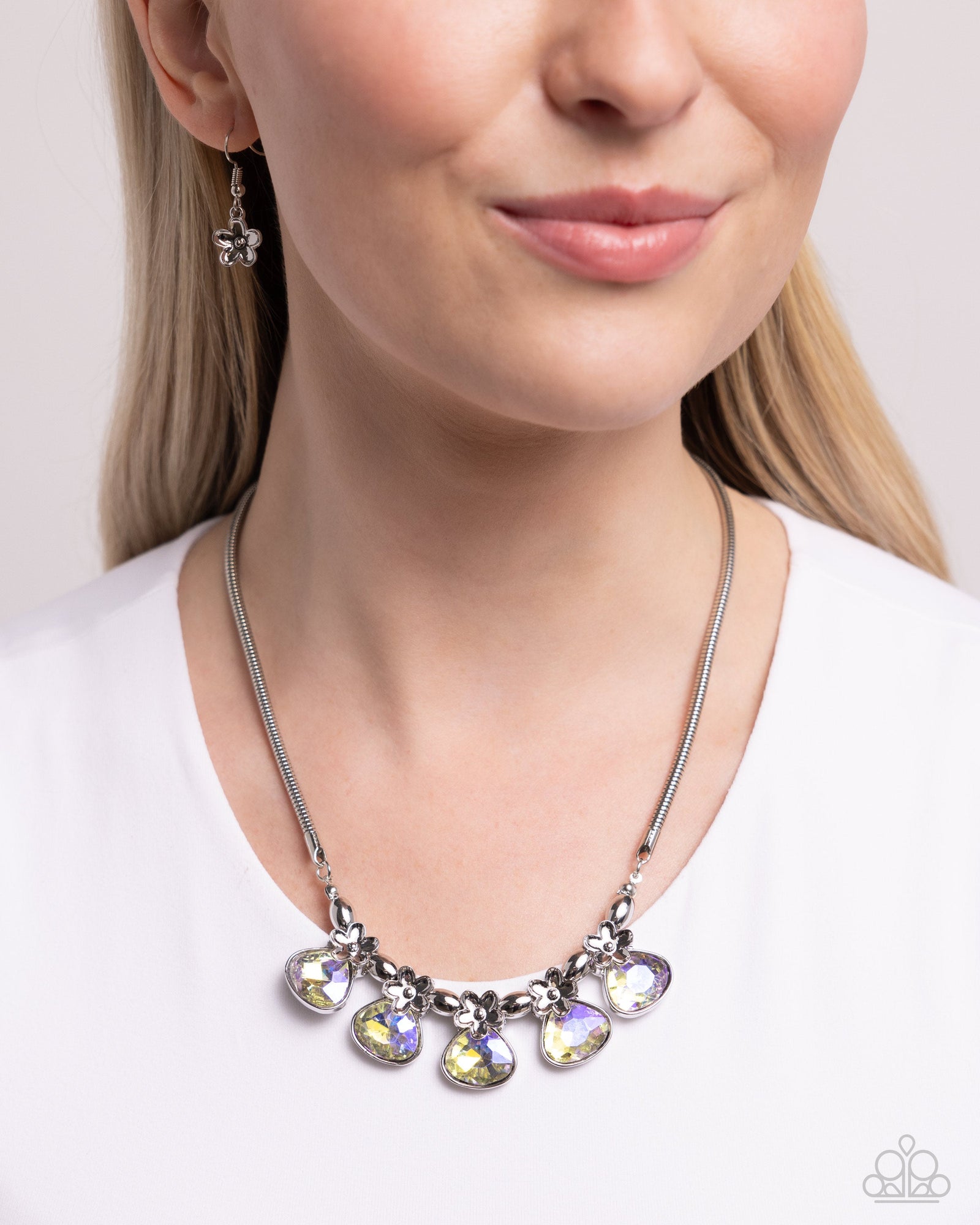 Teardrop Tribute Yellow UV Shimmer Rhinestone Necklace - Paparazzi Accessories- lightbox - CarasShop.com - Paparazzi Jewelry by Cara Jewels