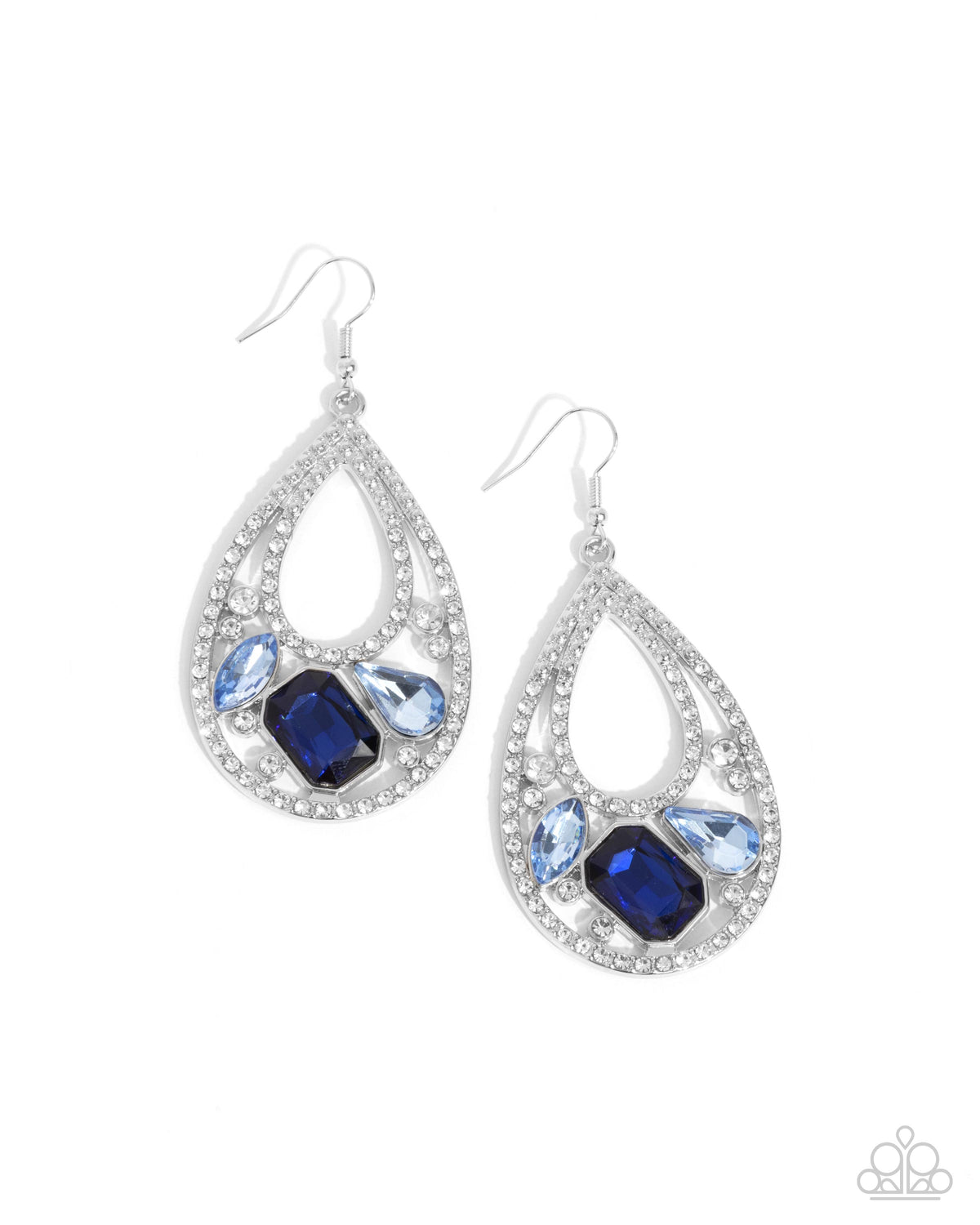 Teardrop Trifecta Blue Gem Earrings - Paparazzi Accessories- lightbox - CarasShop.com - Paparazzi Jewelry by Cara Jewels